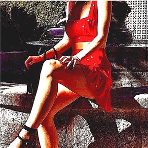 FOR LOVE AND LEMONS CHIQUITA CROP TOP AND SKIRT FULL SET RED